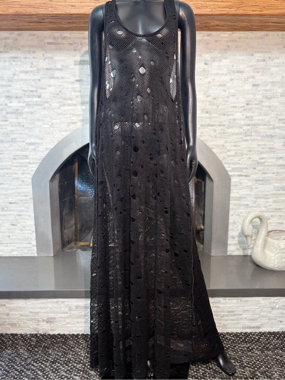 FOXBLOOD Signature Collection Black Distressed Mesh Maxi Dress